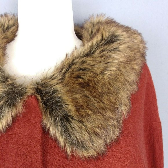Evan-Picone Women's 100% Wool Faux Fur Collar Jacket Rust Red Button Plus 2X - Picture 4 of 11